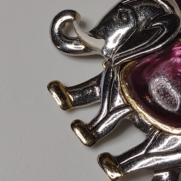 Pretty Silver Tone And Purple Heavy Metal Homemade Elephant Brooch - Picture 6 of 13